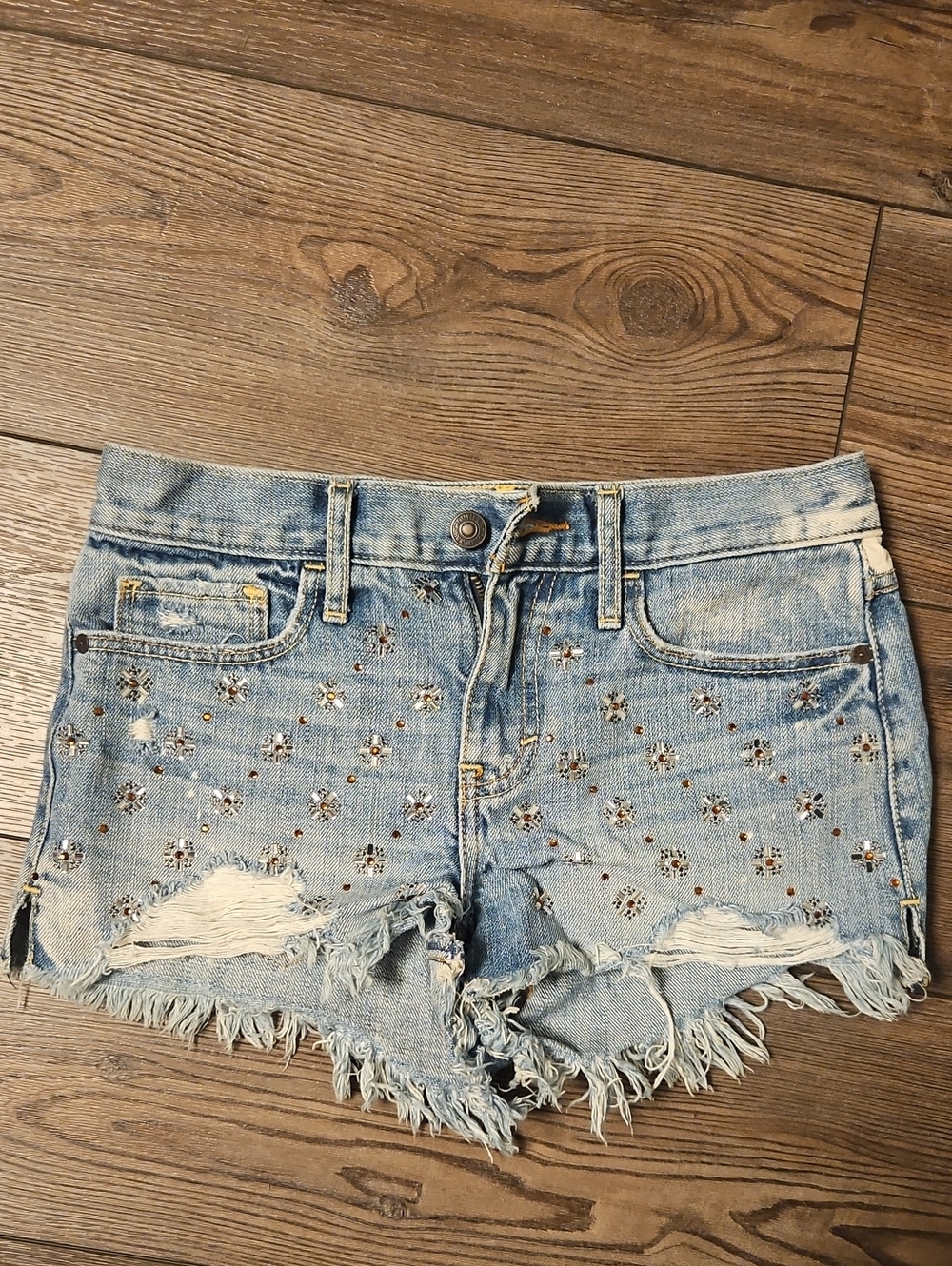 A&F Embellished Light Blue Denim Cutoff Shorts